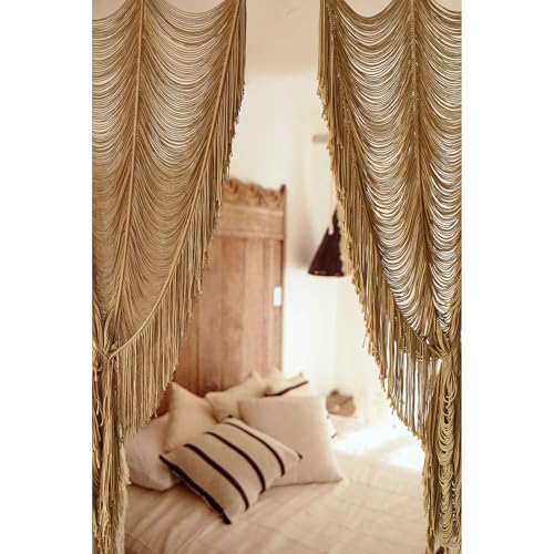 Macrame Curtain Boho Curtain Room Divider Doorway Wall Decor Fiber Yarn Art Craftsmanship Bedroom Wedding Backdrop 41" W x 75" L(1 Panel Flber