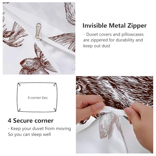 Double-Sided Printed Bedding with Minimalist Deer Wildlife - Ultra-Soft Microfiber Duvet Cover Set Single Durable Zipper Closure, Comfortable Quilt Cover for Bedroom Décor White Generic