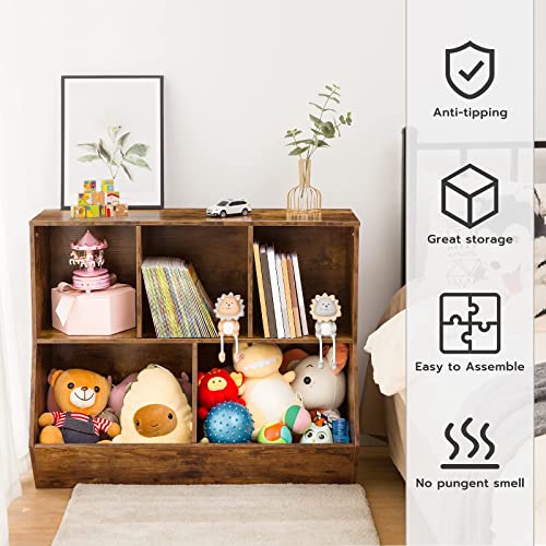 HOOBRO Rustic Brown Kids Bookshelf and Toy Storage Cubby HOOBRO