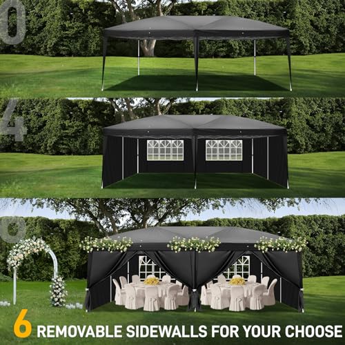 Outvita 10x20ft Pop Up Canopy Tent, Outdoor Instant Shelter Folding Canopy with 6 Side Walls and Carry Bag for Commercial Events, Party, Backyard BBQ, Camping Black Outvita