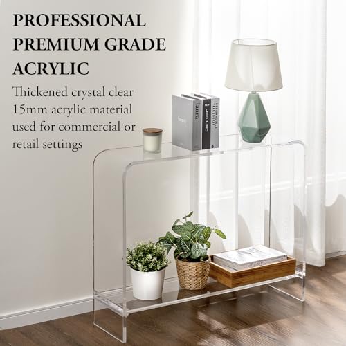 MyGift Premium 15mm Clear Acrylic Entryway Console Table with Bottom Display Shelf, 2 Tier Living Room Sofa Back Storage Shelves Modern Luxury Home Decor MyGift