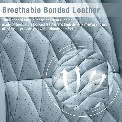 Large High Back Office Chair - Adjustable Lumbar Support Flip Up Arms Heavy Duty Quiet Wheels Metal Base Breathable Bonded Leather Ergonomic Executive Computer Desk Chair with Storage Bags, Blue HAMAOKA