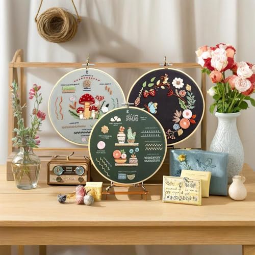 TIANLIN 4 Pack Embroidery Kit for Beginners,Adults DIY Starter Kit,Cross Stitching Kits with Flower Stamped Patterns,Hoop,Tools,Colorful Threads with Needles,Hand Craft Lover Gift