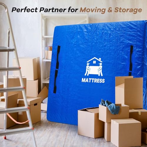 Mattress Bags for Moving, BETU Mattress Protector Waterproof Mattress Cover King Size Storage Bags with 8 Heavy-Duty Handles and Zipper for Bed Extra Thick Large Reusable (82"x79"x15" Blue) BETU
