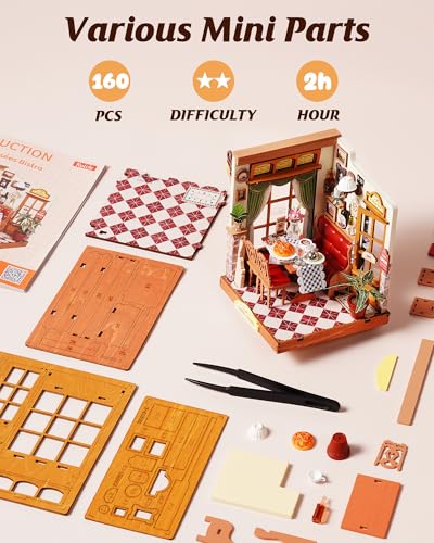 Rolife Miniature House Kit for Adults Elysees Bistro Book Nook Kit DIY Wooden Dollhouse Kit Tiny Mini House Bookshelf Decor 3D Wooden Puzzle Hobby Crafts Gifts for Family Friends