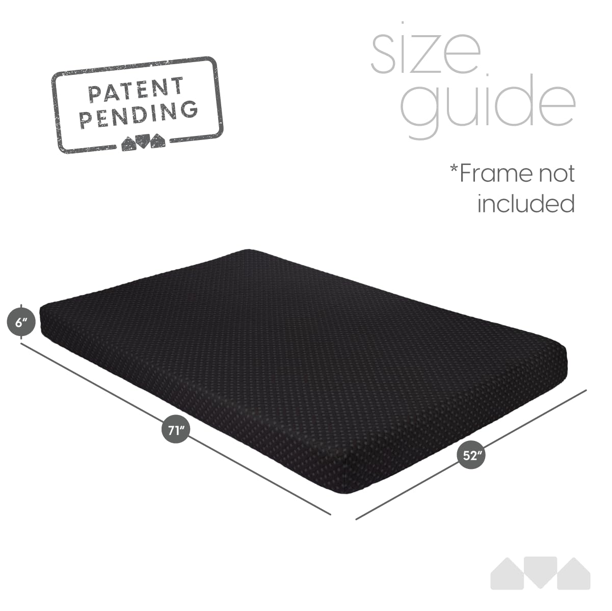 Milliard Memory Foam Futon Mattress - Full Size (Frame Not Included) (Black), 71"52"x6" Milliard