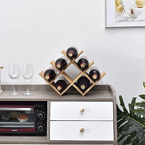 KIRIGEN Wooden 8-Bottle Wine Rack - 3-Tier Wood Wine Display Rack/Free Standing and Countertop Wine Storage Shelf - Bottle Holder/Cabinet Glass Rack Natural XHJJ3-NA KIRIGEN