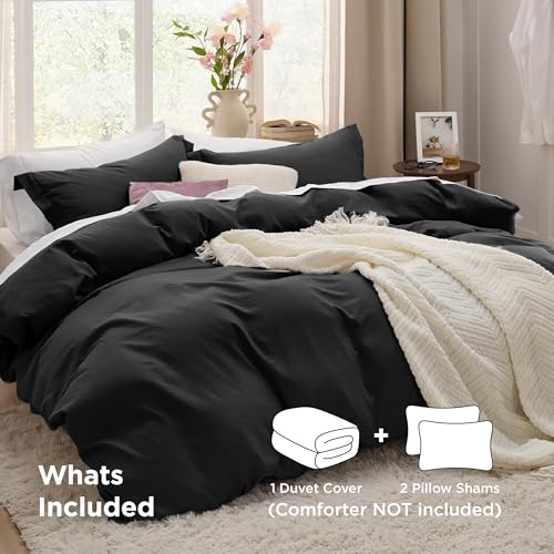 Bedsure Black Duvet Cover King Size - 3 Pieces Prewashed Cotton-Like Polyester Extra Soft Bedding Set, Includes 1 Duvet Cover 104x90 Inches with Zipper Closure & 2 Pillow Shams, Comforter Not Included Bedsure
