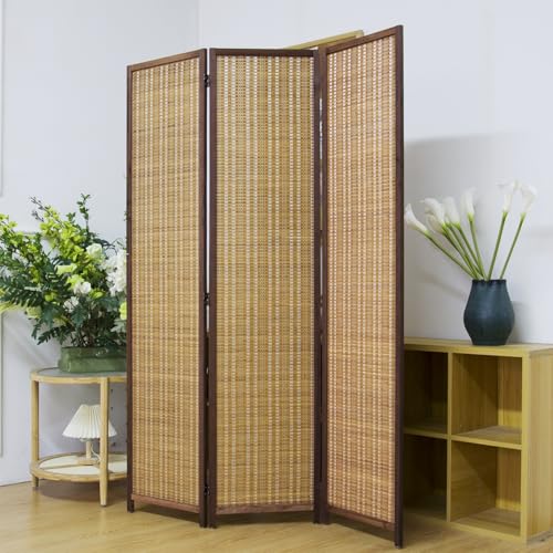 Pawlabay 3 Panel Bamboo Room Divider Screen,5.6 FT Tall Bamboo Divider Folding Panel Screen,Freestanding Panel Divider for Room Seperation,Brown PawlaBay