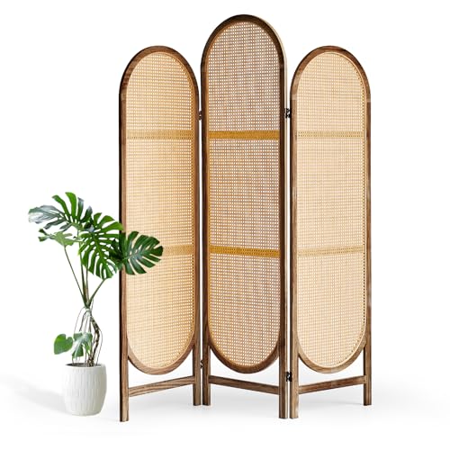 Aletheiawu 5.9 Ft Tall Hand-Woven Rattan Room Divider 3 Panels, Wood Room Divider Panel, Folding Screen Divider Wall, Wall Divider for Room Separation, Folding Privacy Screen, Home Office Brown Aletheiawu