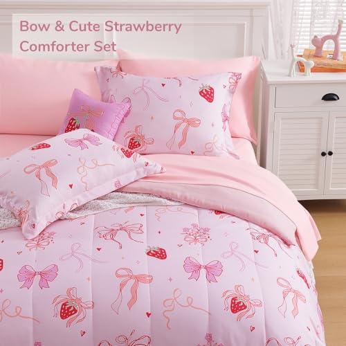 Wink Deer Twin Comforter Set for Girls-3 Pieces Pink Bow Twin Bedding Sets for Kids,1 Comforter,1 Sham and 1 Decor Pillow Wink Deer