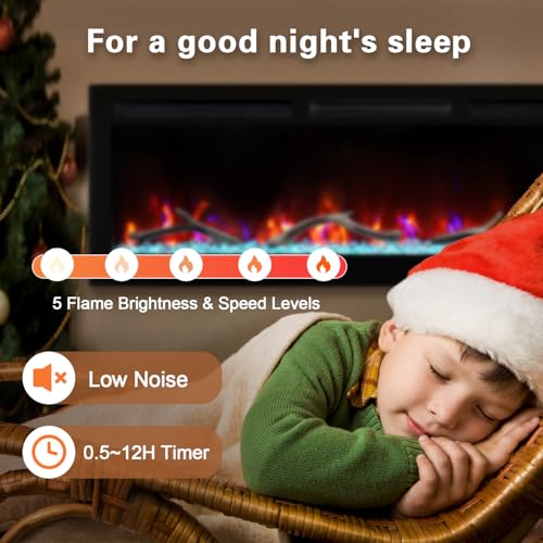 Cheerway 42’’ Smart WiFi Electric Fireplace Heater, Wall Mounted & Recessed Electric Fireplace Insert w/Timer, Child Lock, Crackling Sound, App & Remote Control, Adjustable Flame,1500W Cheerway