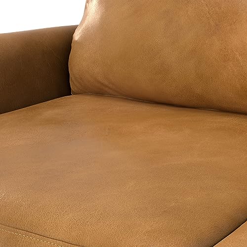 SIMPLIHOME Livingston 90-inch Wide Sofa in Sienna Top Grain Genuine Leather, Handcrafted Mid-Century Modern Couch for Living Room, Large 3-Seater with Feather-Wrapped Cushions and Solid Wood Frame SIMPLIHOME
