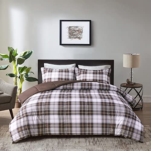 Madison Park Essentials Parkston Plaid Comforter, Matching Sham, 3M Scotchguard Stain Release Cover, Hypoallergenic All Season Bedding-Set, King/California King, Brown, 3 Piece Madison Park