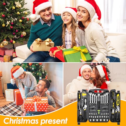 TLGREEN 95 Piece Tool Set, Tool Kit, Mechanics Tool Set, Portable Toolbox with Adjustable Wrench Pliers Socket Bits, with Plastic Toolbox Storage Case, for House Apartment Garage (Yellow) TLGREEN