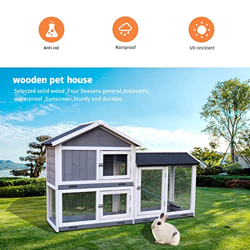 HOMLOVLY Rabbit Hutch Bunny Cage, Large Wooden Rabbit House Indoor Outdoor with Removable Trays, UV Panel, Guinea Pig Chicken Coop Pet House for Small Medium Animals, Black HOMLOVLY