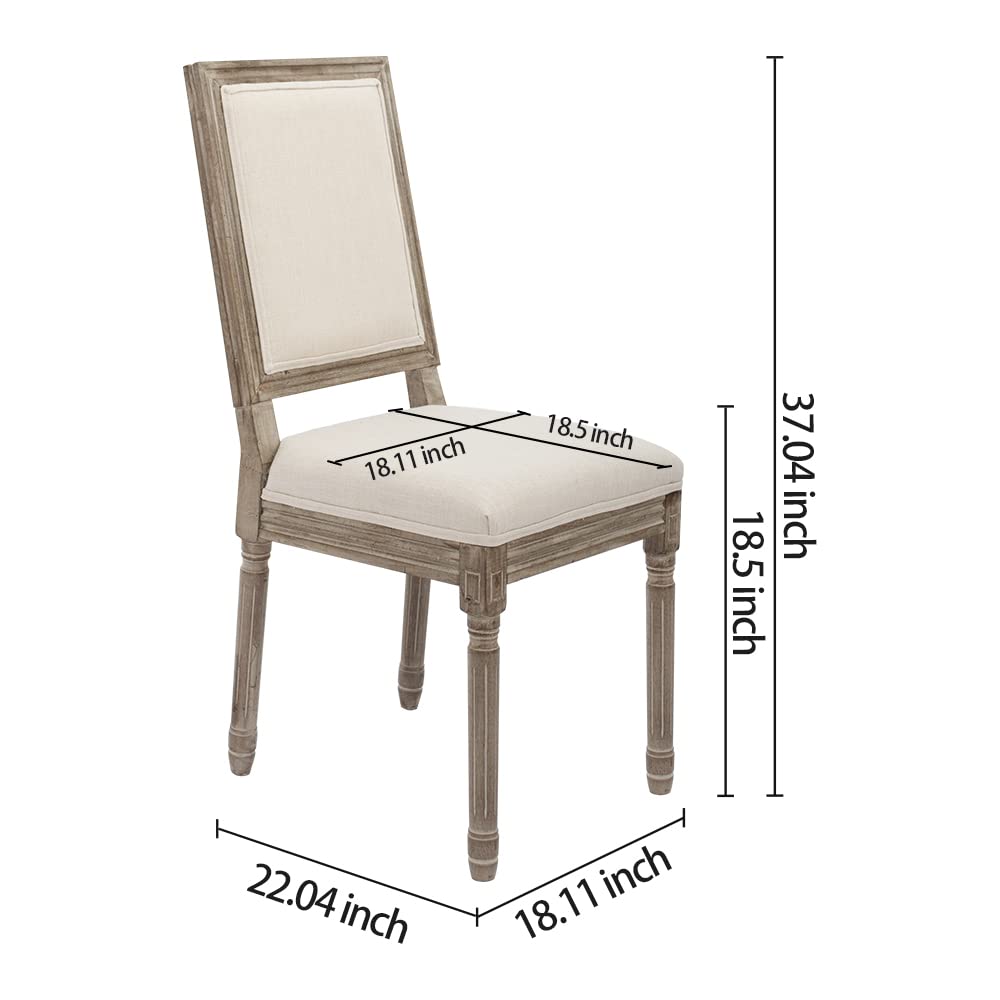 CangLong Farmhouse Dining Room Accent Chairs, Modern Distressed Bedroom Chairs with Square Back, Elegant Kitchen Chairs Side Chair, Set of 2, Fabric Back in Beige CangLong