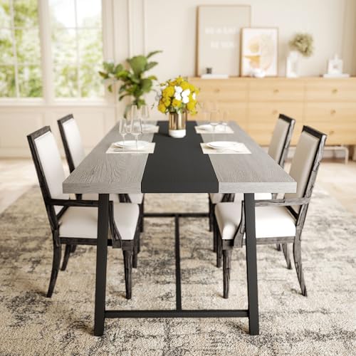HOMCOM Industrial Dining Table for 8 People, 70.9" Long Rectangular Kitchen Table with Large Tabletop and Steel Legs for Dining Room, Distressed Gray HOMCOM