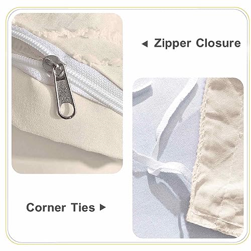 Nanko Beige Duvet Cover Twin Size, 2pc Boho Tufted Microfiber Bedding Comforter Cover Set, All Season Aesthetic Shabby Chic Soft Embroidery Textured Geometric Quilt Cover 68x90 inches Nanko