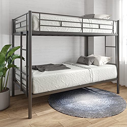 HomJoones Metal Bunk Bed Twin Over Twin Sturdy Heavy Duty Bunk Beds with 2 Side Ladders,Space Saving,No Box Spring Needed,for Boys Girls Teens Adults, Bedroom, Dormitory (Black) HomJoones