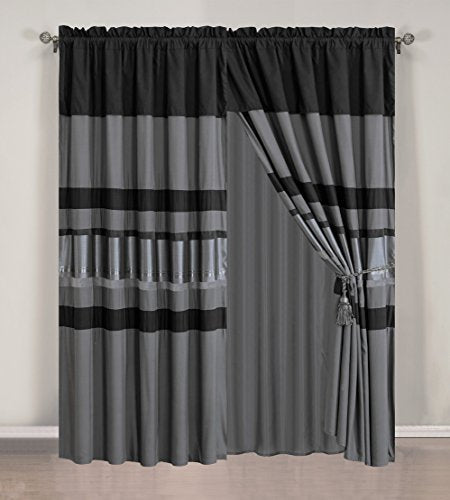 GrandLinen - 7-Piece Queen Size Chenille/Woven Jacquard Bedding Grey/Gray Silver Stripe 94X92 Comforter Set Bed in a Bag Grand Linen