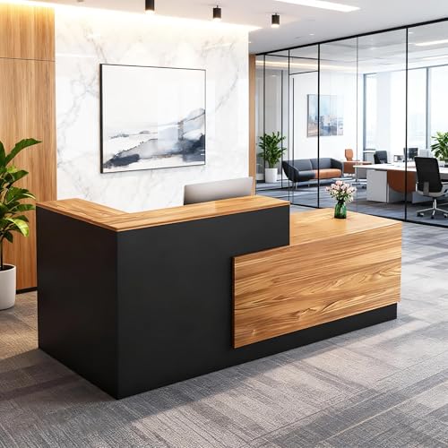 L Shaped Reception Desk with Counter, Professional Checkout Counter & Salon Reception Desk, Heavy-Duty Modern Reception Counter for Office Hotel Restaurant Retail Store (A,Right 63in) ZGXYTSX