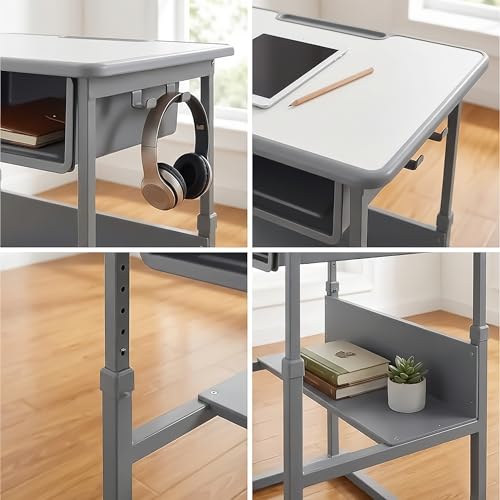Luxor Student-M Student Desk - Manual Adjustable Desk, Ample Storage with Open Book Box and Shelf, 27.5"W x 19.5"D x 24.5" to 42"H Luxor