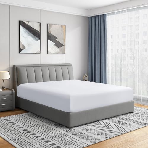 Cathay Home Luxury Wrinkle And Fade Resistant Double Brushed Ultra Soft Microfiber 14-inch Standard Pocket Single Fitted Sheet, White, King Cathay Home