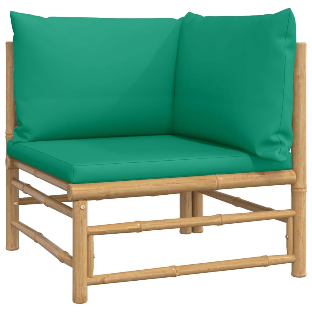 vidaXL 7-Piece Patio Lounge Set, Outdoor Furniture with Green Cushions, Durable Bamboo Material, Comfortable Seating with Practical Table, Modular Design, Easy Assembly vidaXL