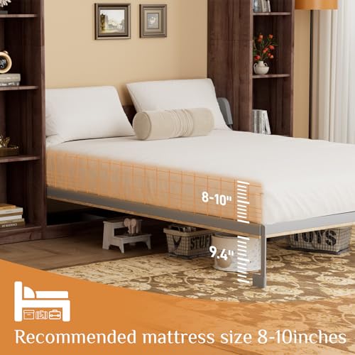 BEQAI Queen Murphy Bed with Storage Bookcase & 4 Adjustable Shelves,Foldable Space-Saving Queen Wood Wall Bedframe with Metal Legs,Hidden Bedframe for Guest Room,Study,Home,Office,Bedroom,Walnut Color BEQAI