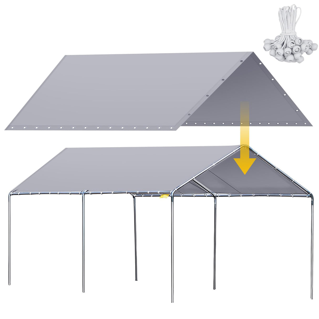 Wesnoy Heavy Duty Carport Canopy Waterproof Canopy Cover Garage Car Shelter Tarp Tent for Car Canopy Replacement Cover with 50 Ball Bungees, Only Top Cover, Frame is Not Included (Grey,10 x 20 ft) Wesnoy