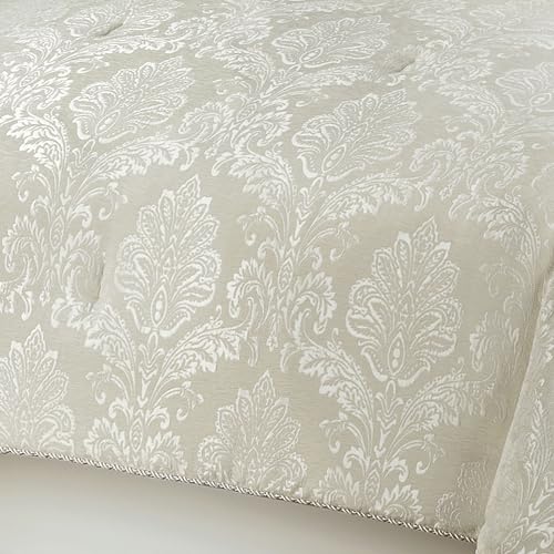 Touch of Class Camelot Luxury Bedding | Neutral Soothing Ivory | Matte Satin Damask on Richly Textured Jacquard-Woven Chenille 4 Piece Set Includes Queen Comforter, Bedskirt, and 2 Standard Shams Touch of Class