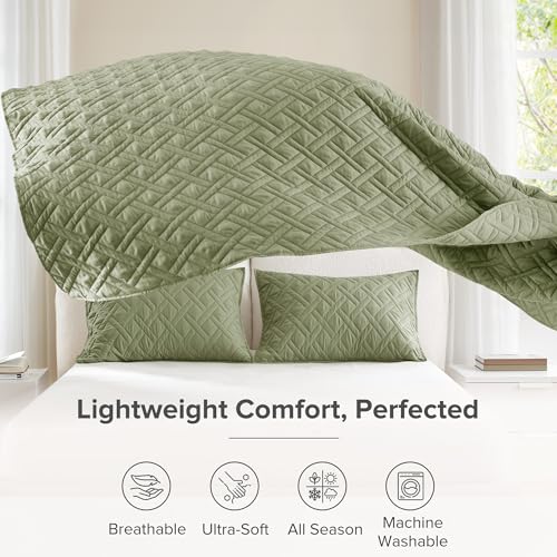 Comfort Spaces Twin Quilt Set Modern Reversible Diamond Coverlet Twin Bedding Set Cozy Quilted Winter Layer, All Season Lightweight Soft Twin Size Quilt, Kienna, Twin/Twin XL Olive Green 2 Piece Comfort Spaces