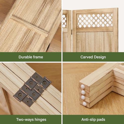 Privacy Screen Room Divider Panel - 67 Inch Tall Natural Wood Folding Partition Room Dividers, No-Assembly Required, Enhance Privacy and Aesthetic Appeal, Ideal for Home or Office Natural 4 Paned Svimi
