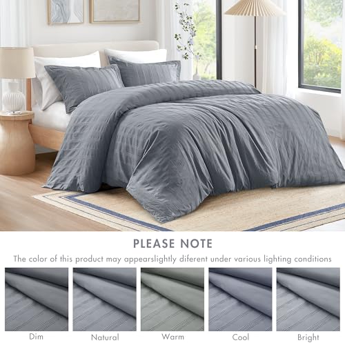 Madison Park Essentials Striped Duvet Cover Set Twin/Twin XL, Modern Minimalist Bedding Set with Premium Jacquard Stripe, 2 Pieces Duvet Cover Reversible with Zipper Closure & Corner Ties,Blue/Grey Madison Park Essentials