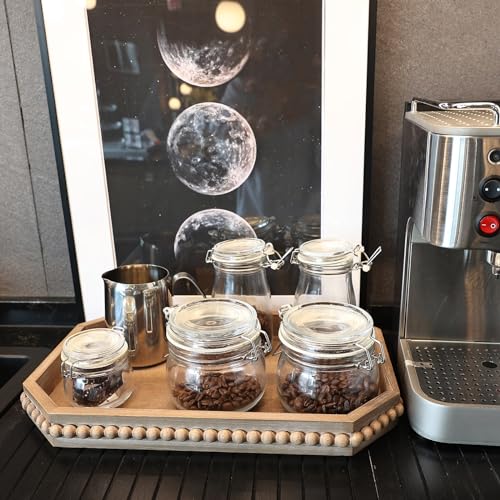 Hrastany Wood Rustic Serving Tray with Beads, Farmhouse Brown Decorative Tray for Table Centerpiece, Christmas Wedding Halloween Home Decor Hrastany