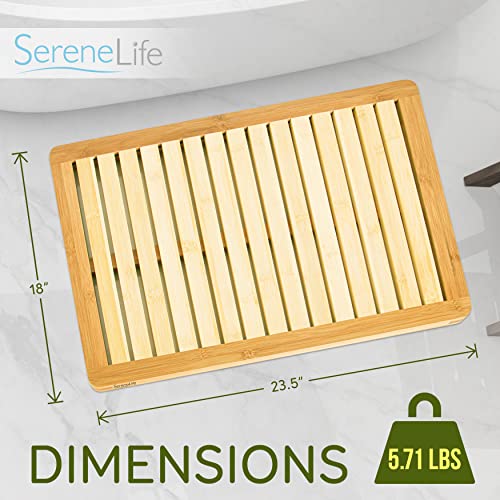 SereneLife Heavy Duty Natural or Shower Floor Foot Platform Rug with Elevated Design for Water Evaporation and Non Slip Rubber Feet for Indoor Outdoor Use Bamboo Wood Bathroom Bath Mat SereneLife