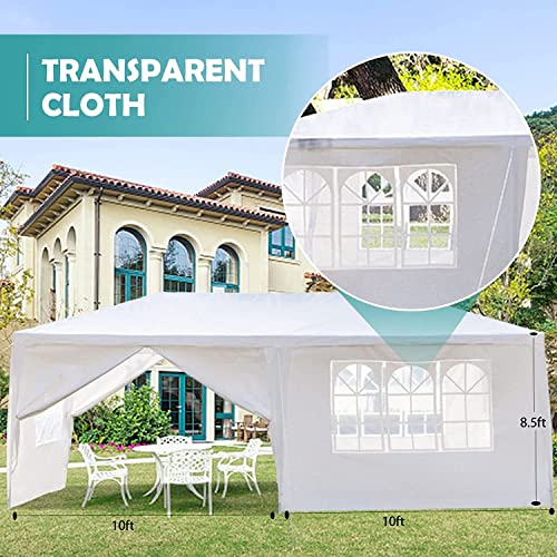 Outdoor Party Tent - Wedding & Birthday Event Tent with Removable Sidewalls & Transparent Windows (10'x20'/4 Sidewalls White) LBLWJD