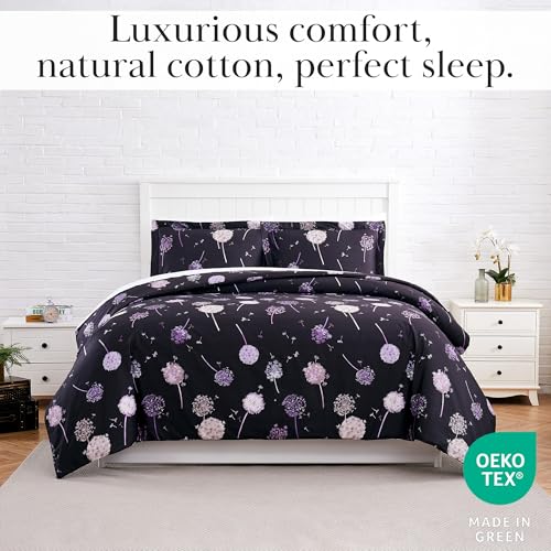 SouthShore FINE LIVING Dandelion Dreams, 300 Thread-Count, Premium Quality Single-Ply, Long Staple Cotton Sateen Duvet Cover Set, King / California King, Carbon Southshore Fine Living, Inc.