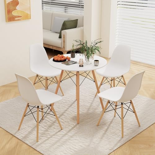 Tangkula Dining Table Set for 4, Round Kitchen Table and Chairs Set of 4 with Ergonomic Seat & Solid Wood Legs, 5-Pieces Modern Dining Set for Kitchen and Living Room Tangkula