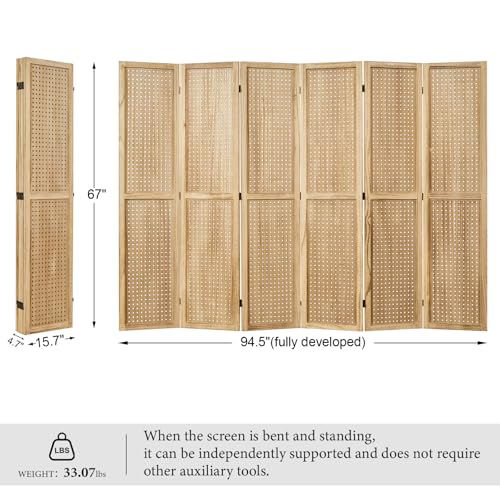 Pegboard Display, 5.6Ft Portable Freestanding Wall Organizer Wooden Room Divider Folding Privacy Screens for Craft Art Display Board (6panels, Natural) Svimi