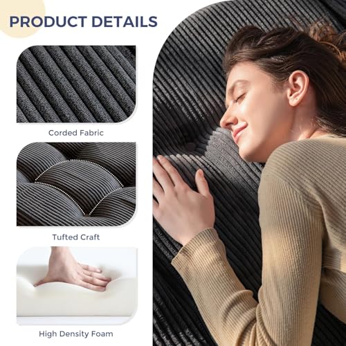 MAXYOYO Tri-Fold Mattress, 6 Inch Tufted Folding Futon Foam Bed, Foldable Floor Mattress Guest Bed Futon Topper Portable Camping Sleeping with Corded Fabric, Dark Grey, 59"x79" MAXYOYO