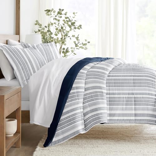 LINENS & HUTCH Comforter Set Patterned Microfiber All Season Down-Alternative Ultra Soft Bedding in Farmhouse Dreams - Full/Queen Farmhouse Dreams Navy LINENS & HUTCH