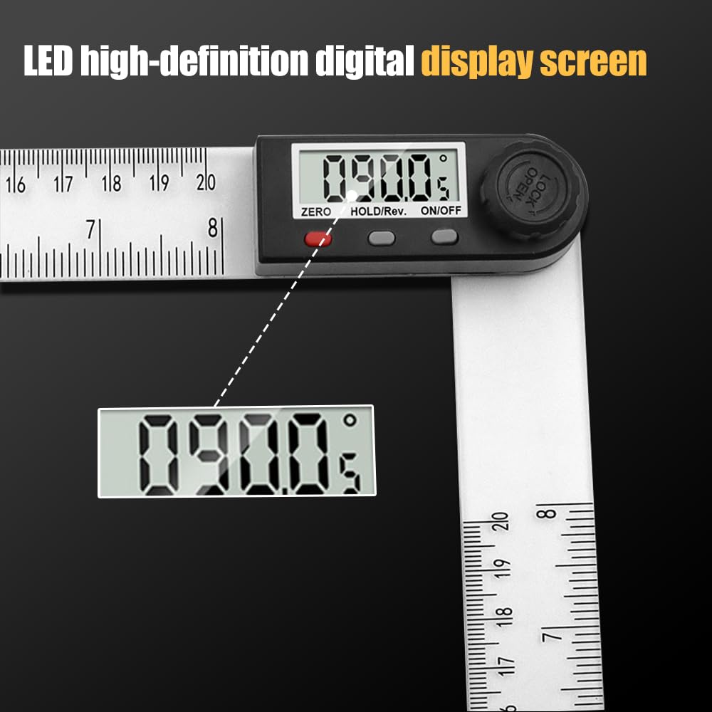 Digital Display Angle Ruler, Digital Angle Finder Tool 2 in 1 Angle Finder Ruler, Digital Angle Ruler Angle Measuring Tool Digital Protractor Ruler Multi-Angle Measuring Ruler (Metal_200MM) Drkicsy