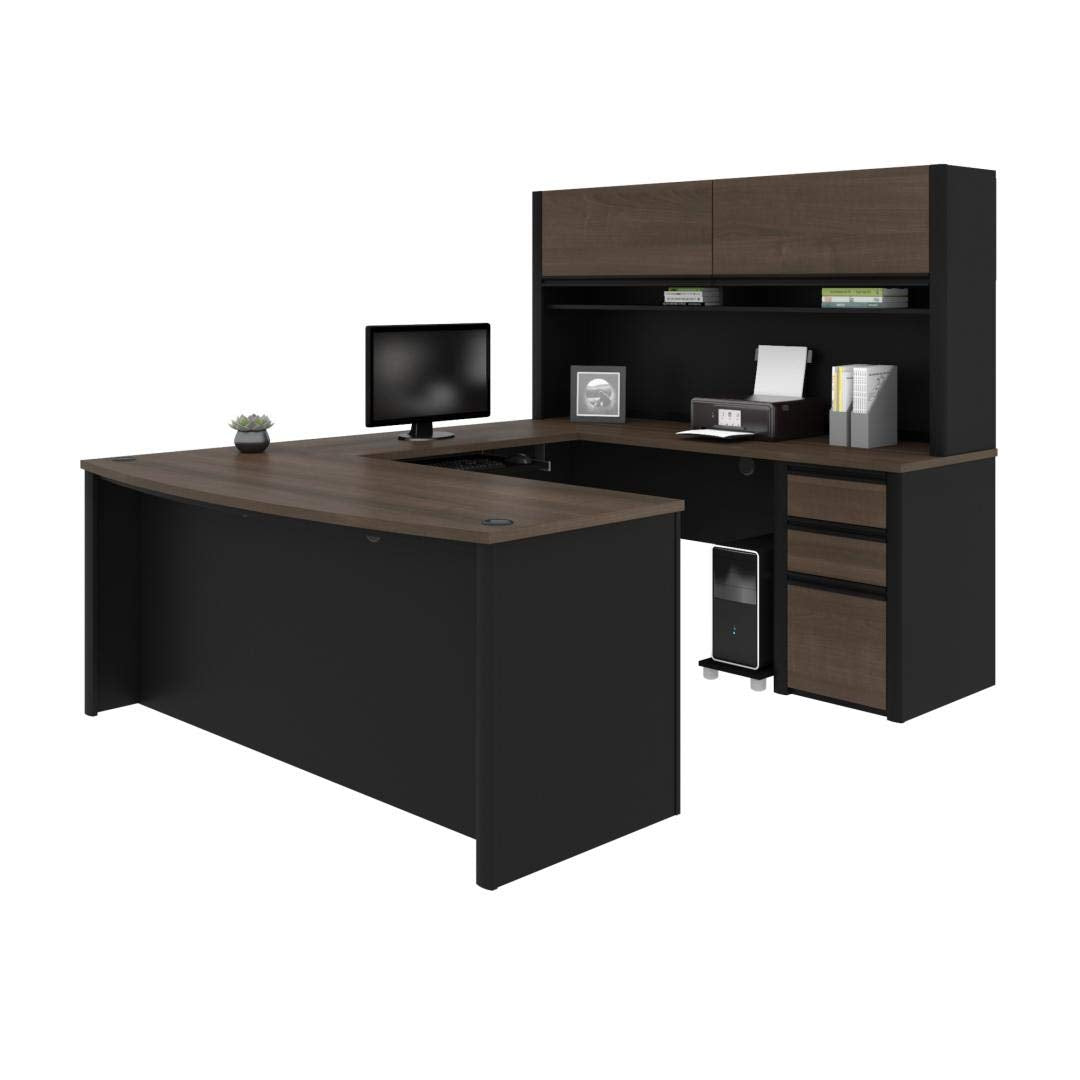 Bestar Connexion U-Shaped Executive Desk with Pedestal and Hutch, 72W, Antigua & Black Bestar