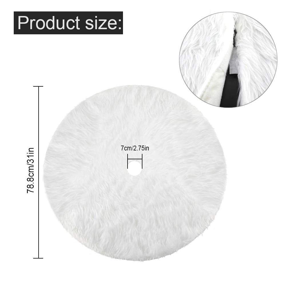 Konsait Plush Christmas Tree Skirt - Round Snow White Xmas Tree Mat Base Cover for Holiday Home Decorations,31Inch/78CM Konsait