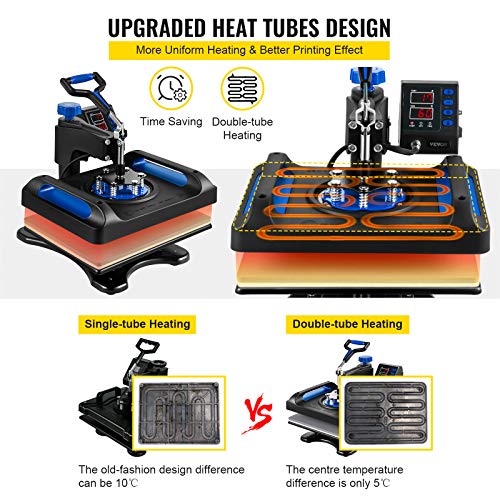 VEVOR Heat Press Machine for T-Shirts - 8 in 1 Heat Press Sublimation Machine with 360° Rotation/Dual-Tube Heating, 12 x 15 Swing Away Heat Press for DIY T-Shirts/Cap/Mugs/Heat Transfer Projects,Blue VEVOR