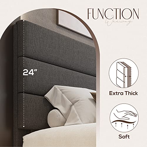 WEEWAY Dark Grey King Bed Frame with Linen Upholstered Headboard & Wooden Slats Support WEEWAY