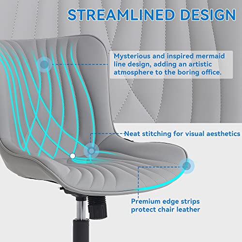 YOUNIKE Office Chair, Armless Desk Chair with Wheels, Adjustable Swivel Rolling Home Office Computer Task Chairs, Modern Faux Leather Upholstered Vanity Chair, Grey YOUNIKE