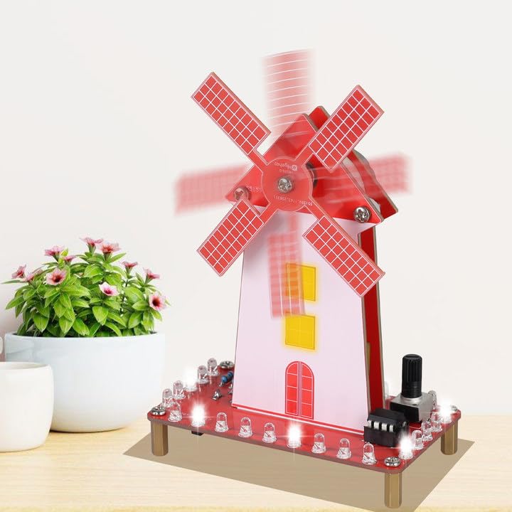 DIY Windmill Solder Practice Kit for Beginners, Soldering Practice Kit with LED Flashing Light & Adjustable Rotation Speed for Students Soldering Training, School STEM Education Project IS